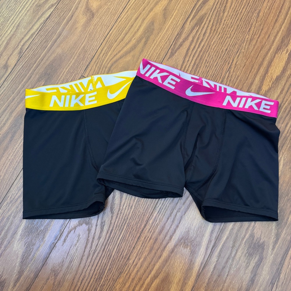Nike Pro Dri-FIT Kids Compression Shorts 2-Pack Black Pink Yellow Size Medium M